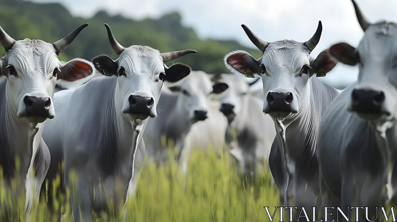 Peaceful Cows Grazing in Meadow AI Image