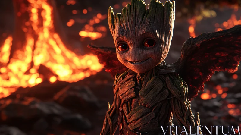 AI ART Groot Smiling in the Embers