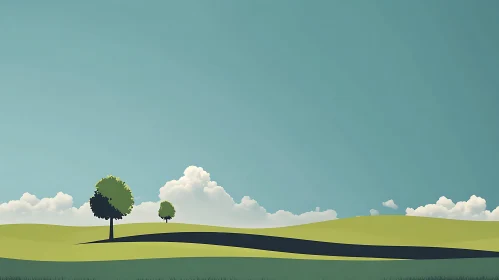 Minimalist Landscape with Trees and Sky