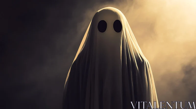 Mysterious Ghost in White Sheet AI Image