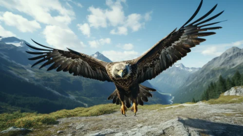Majestic Bald Eagle Flying Over Mountains – An Artistic Rendering