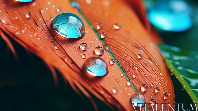 Photo-realistic Image of Water Droplets on Orange Feather AI Image