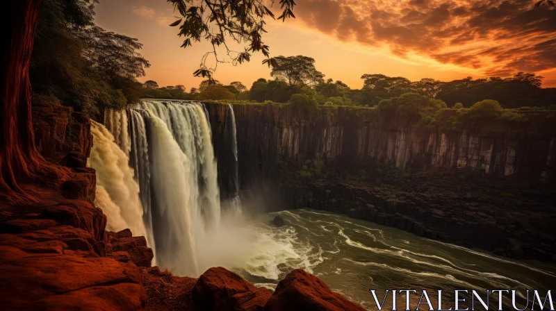 Sunset at a Waterfall in Zambia: A Captivating Nature Landscape AI Image