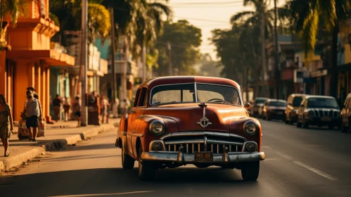 Vintage Car in Cuba: A Fusion of Cultures under a Golden Light