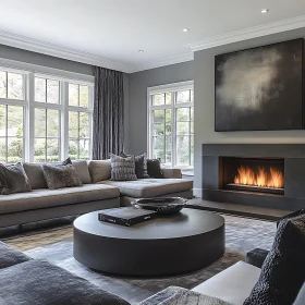 Contemporary Living Room with Fireplace