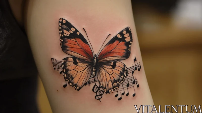 Butterfly and Music Note Tattoo Design AI Image