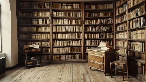 Old Books on Wooden Shelves