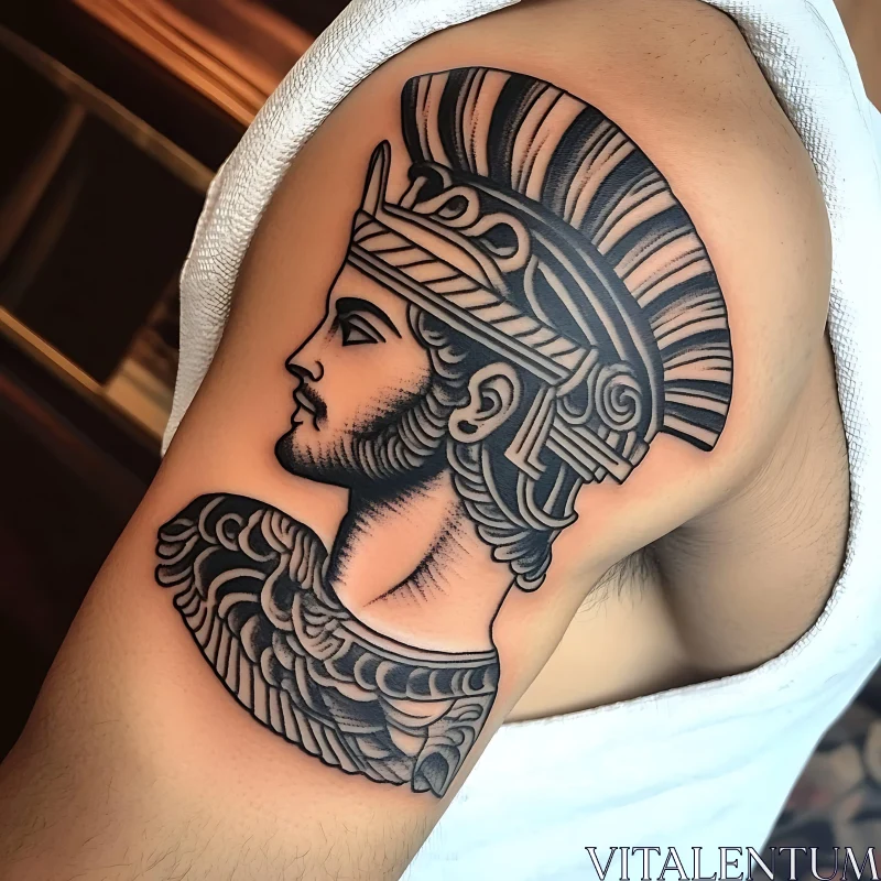 Intricate Ancient Warrior Tattoo Design AI Image