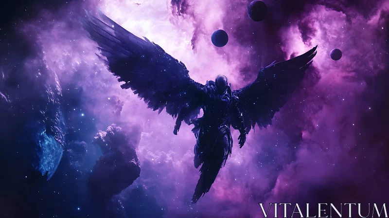 AI ART Winged Figure in Space Nebula