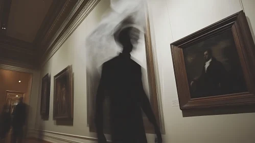 Ghostly Figure in Art Gallery