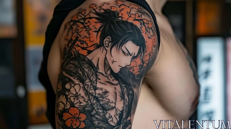 Samurai Shoulder Tattoo Art AI Image