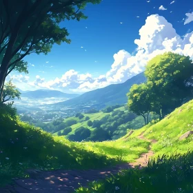 Scenic Anime Landscape with Winding Path