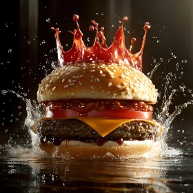 Splashing Ketchup on Cheeseburger Close-up