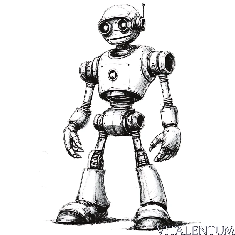 Monochrome Robot Illustration AI Image