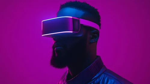 VR Headset User in Neon Ambiance