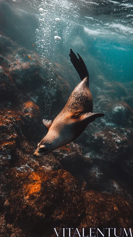 AI ART Marine Life: Seal Swimming in the Ocean