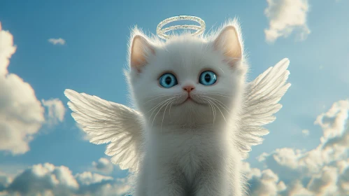 Cute Kitten Angel in the Sky