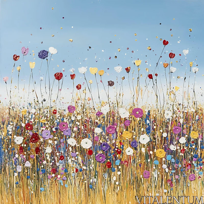 AI ART Floral Field Painting with Blue Sky