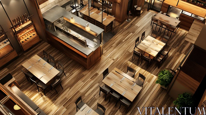 Wooden Furnished Restaurant Interior AI Image