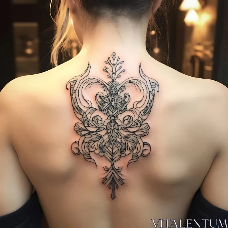 Elaborate Swirls Tattoo on Upper Back AI Image