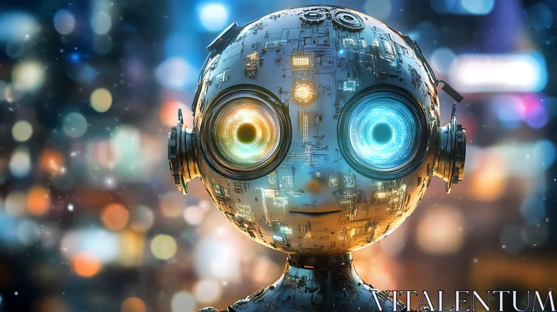 AI ART Asymmetrical Eyed Robot in Bokeh Dreamscape