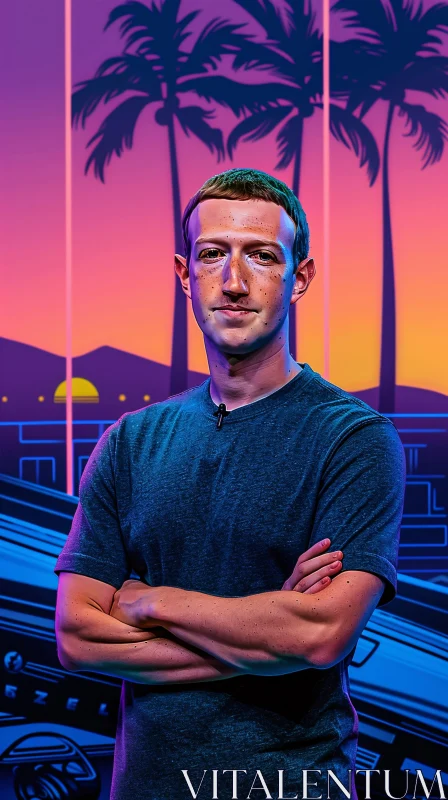 Mark Zuckerberg with Sunset and Palm Trees AI Image