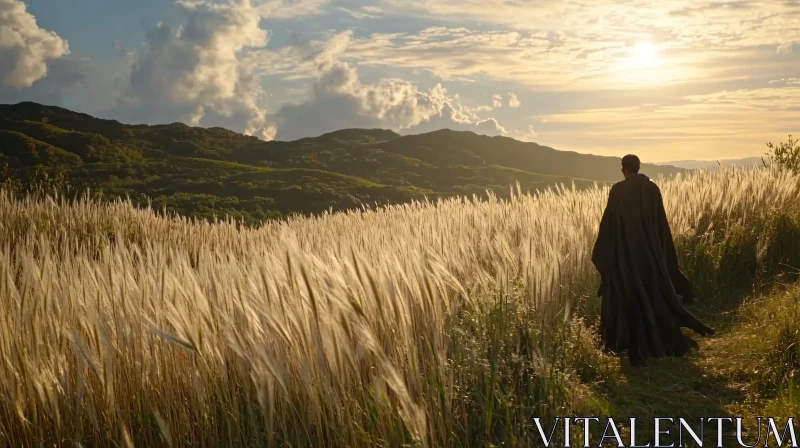 Person in Field at Sunset AI Image