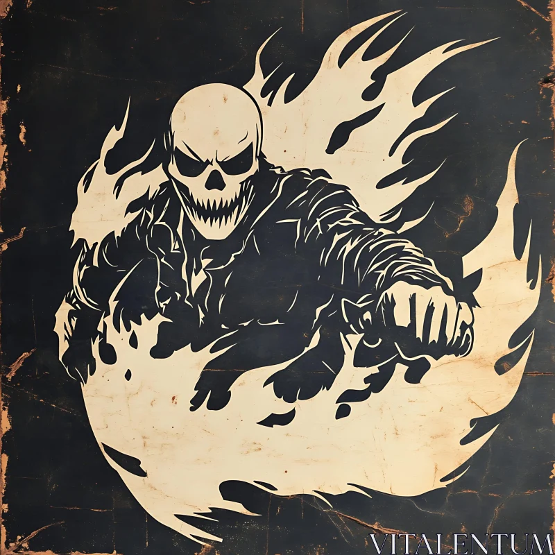 AI ART Monochrome Skull in Flames Artwork