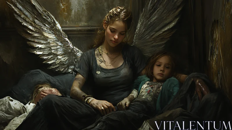 AI ART Guardian Angel with Children