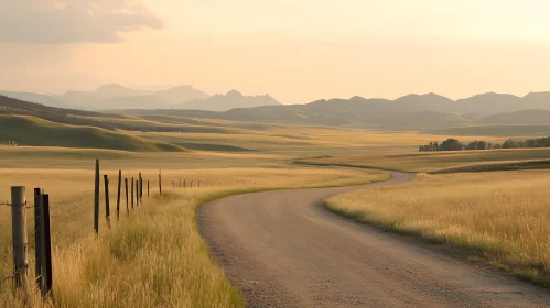 Winding Road Landscape with Distant Mountains