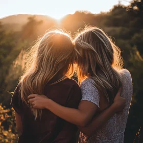 Sunset Embrace: A Moment of Friendship