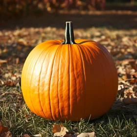 Orange Pumpkin in Fall Setting