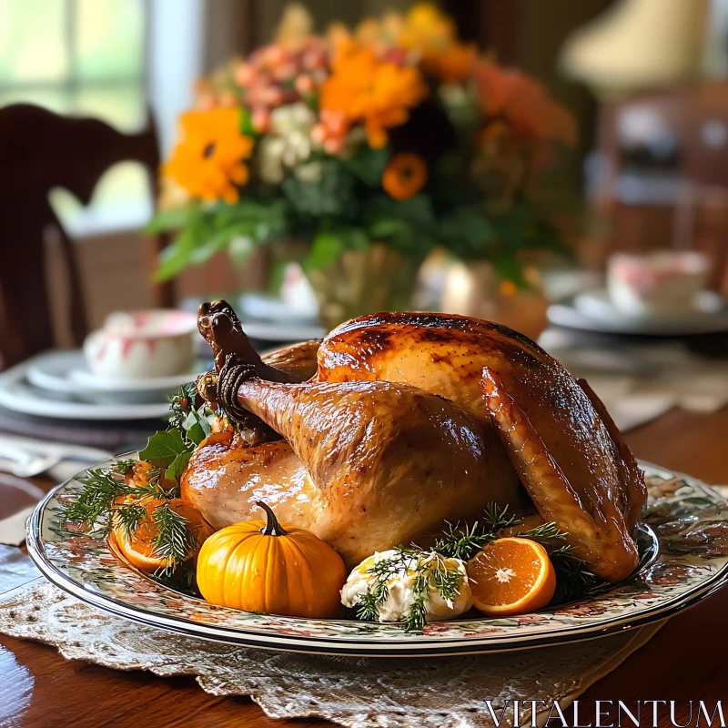 Roasted Turkey with Orange and Pumpkin AI Image