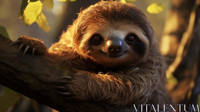 Adorable Baby Sloth in Golden Light, Rendered in Maya AI Image