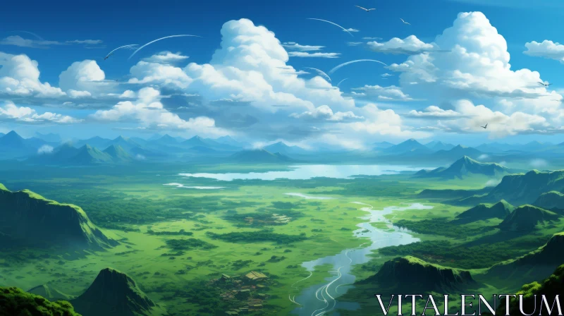 Anime Style Landscape Illustration with Clouds and Water AI Image