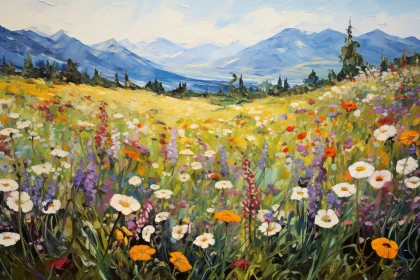 Wildflower Meadow with Distant Mountain Range