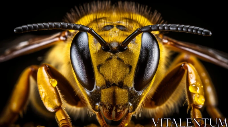 Close-Up Shot: Honey Bee Against Black Background AI Image