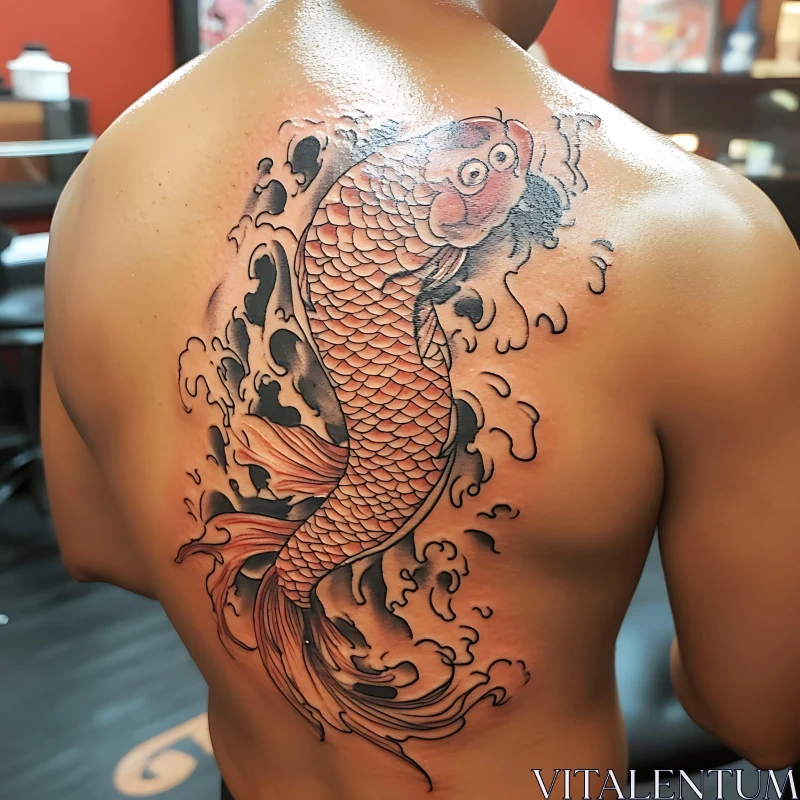 Intricate Koi Fish Tattoo on Back AI Image