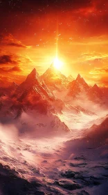 Sunset Over Majestic Snowy Mountains