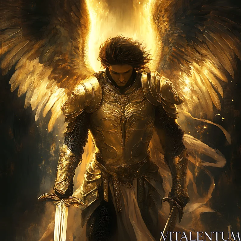 Angel in Golden Armor Illustration AI Image