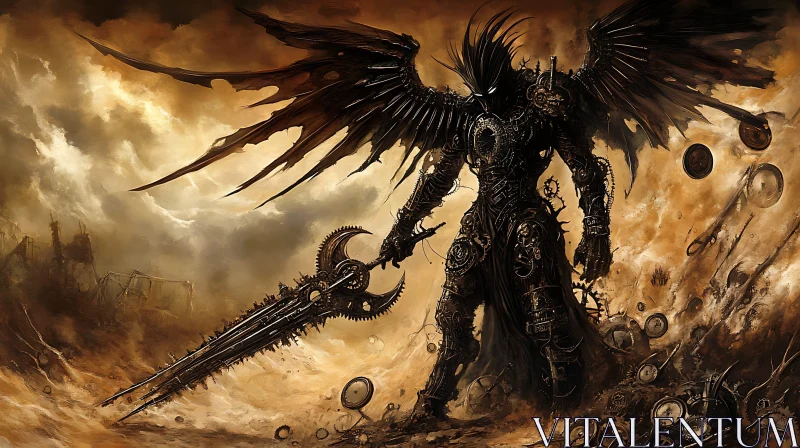 Mechanical Angel in Post-Apocalyptic World AI Image