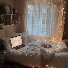 Serene Bedroom Scene with Laptop