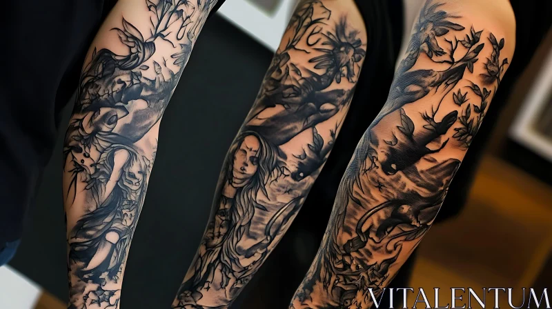 AI ART Intricate Black Ink Sleeve Tattoos