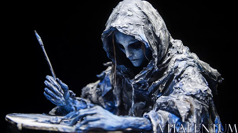 AI ART Hooded Figure in Blue Hues