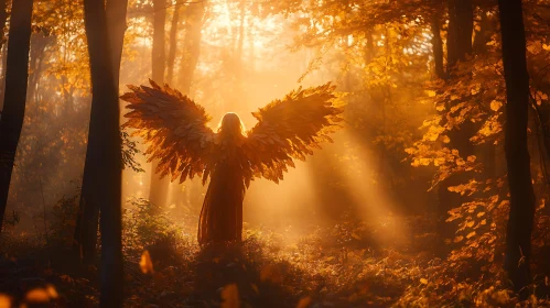 Winged Figure in Golden Forest Light