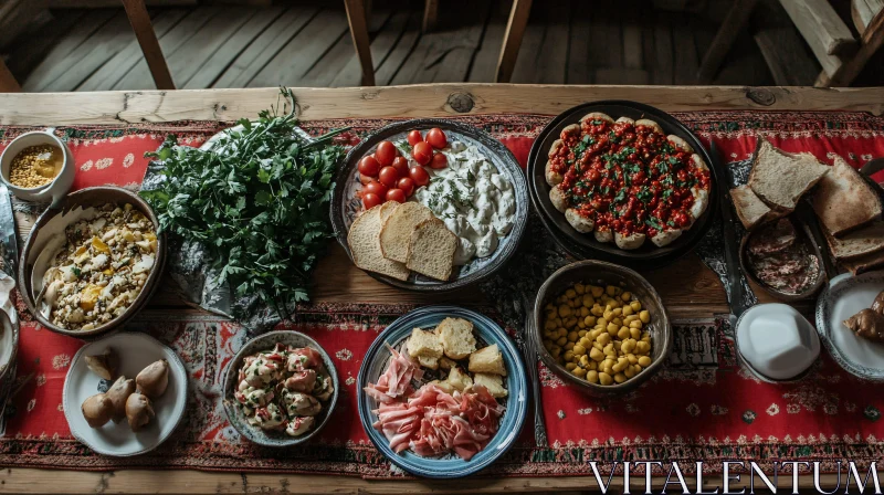 Overhead View of Varied Food Dishes AI Image