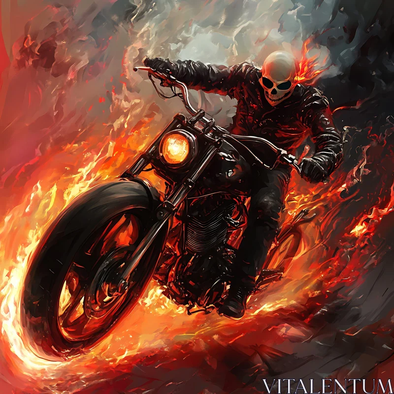 AI ART Flaming Motorcycle Rider with Skull