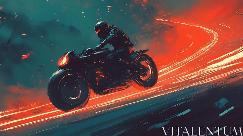 Motorcycle Racing Through the Night AI Image