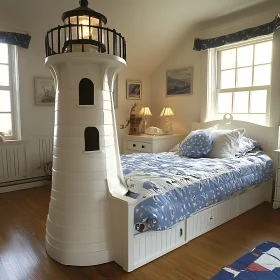 Unique Lighthouse Bed in Coastal Bedroom