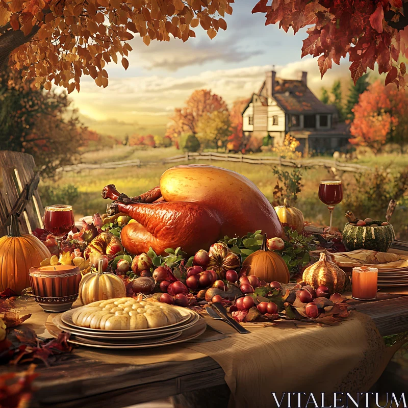 Outdoor Thanksgiving Dinner Scene AI Image